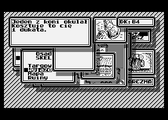 Kupiec (Atari 8-bit) screenshot: Random encounter - horse injured