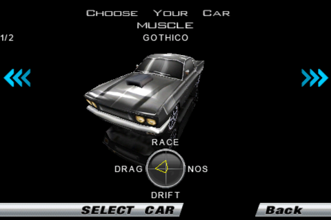 3D Fast & Furious (iPhone) screenshot: Car selection