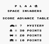 Space Invaders (Game Boy) screenshot: Score Advance Table.