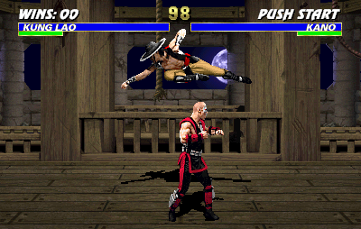 Mortal Kombat 3 (Arcade) screenshot: Lao's jumping over Kano