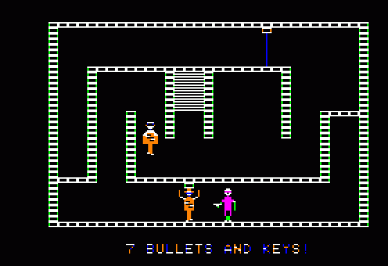 Castle Wolfenstein (Apple II) screenshot: Hold up the guards and strip them of their belongings...