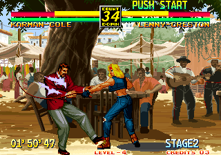 Art of Fighting 3: The Path of The Warrior (Arcade) screenshot: Hit with her whip.