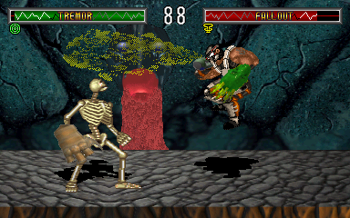 BloodStorm (Arcade) screenshot: Turned into a skeleton.