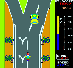 MotoRace USA (Arcade) screenshot: Which way?