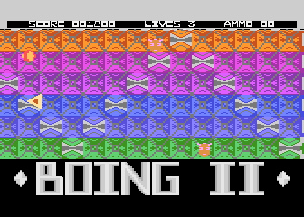 Boing II (Atari 8-bit) screenshot: Background hides the enemies