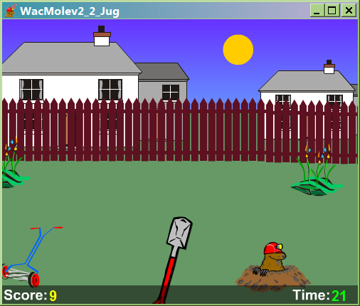 Whack A Mole (Windows) screenshot: Trying to hit a mole with a shovel