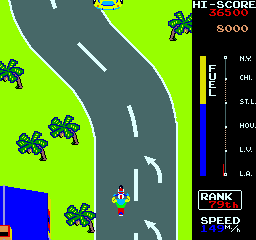 MotoRace USA (Arcade) screenshot: Take the bend.