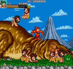 Joe & Mac: Caveman Ninja (Arcade) screenshot: Fire power