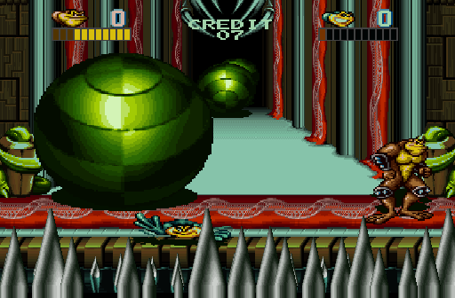 Battletoads (Arcade) screenshot: Here you need to avoid the balls for some time