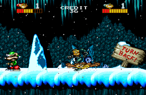 Battletoads (Arcade) screenshot: We can't turn back! The screen only scrolls to the right.