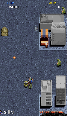 Thundercade (Arcade) screenshot: Tanks and men to kill.
