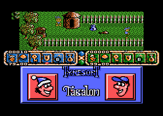 Tagalon (Atari 8-bit) screenshot: Behind the hut