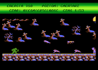 Tusker (Atari 8-bit) screenshot: Graveyard stage