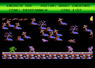 Tusker (Atari 8-bit) screenshot: Second graveyard stage
