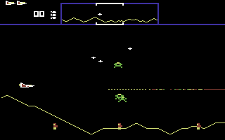 Defender (Commodore 64) screenshot: A game in progress