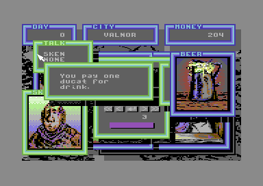 Kupiec (Commodore 64) screenshot: Payment for a chat