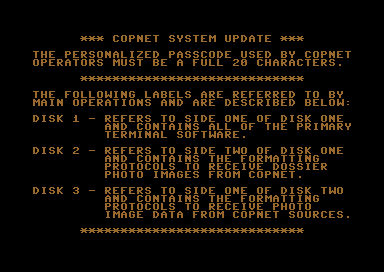 Presumed Guilty! (Commodore 64) screenshot: COPNET protocole