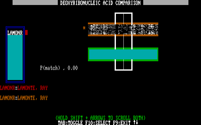 Presumed Guilty! (DOS) screenshot: DNA comparison