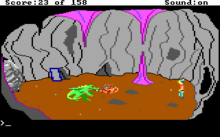 King's Quest (DOS) screenshot: The fierce dragon! (EGA/Tandy)