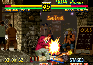 Art of Fighting 3: The Path of The Warrior (Arcade) screenshot: Hit him hard.
