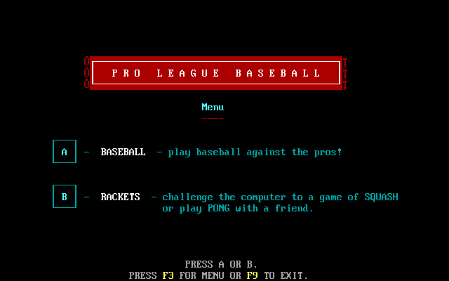 Pro-League Baseball (DOS) screenshot: Pro-League Baseball menu