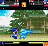 Samurai Shodown! 2: Pocket Fighting Series (Neo Geo Pocket Color) screenshot: Rimururu hits Morozumi with an ice projectile and causes a good deal of damage.