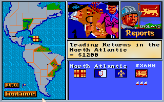 Gold of the Americas: The Conquest of the New World (Amiga) screenshot: Trading ships generate income.