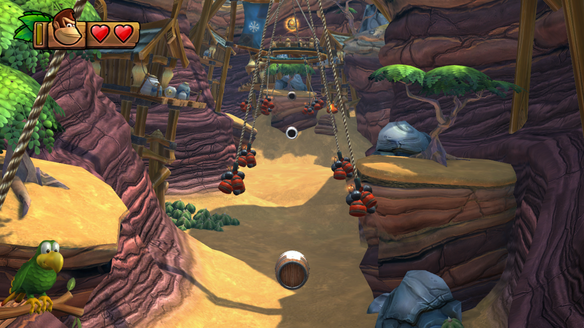 Donkey Kong Country: Tropical Freeze (Wii U) screenshot: Barrel shootin'