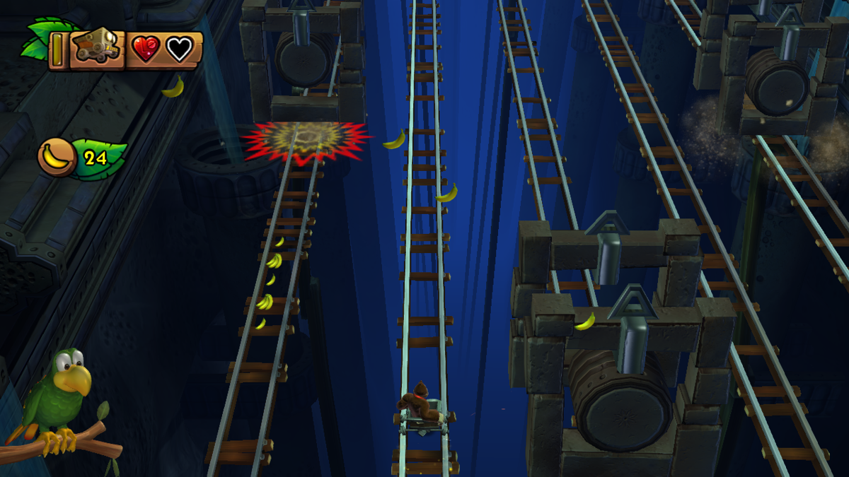 Donkey Kong Country: Tropical Freeze (Wii U) screenshot: Top-down cart-riding section
