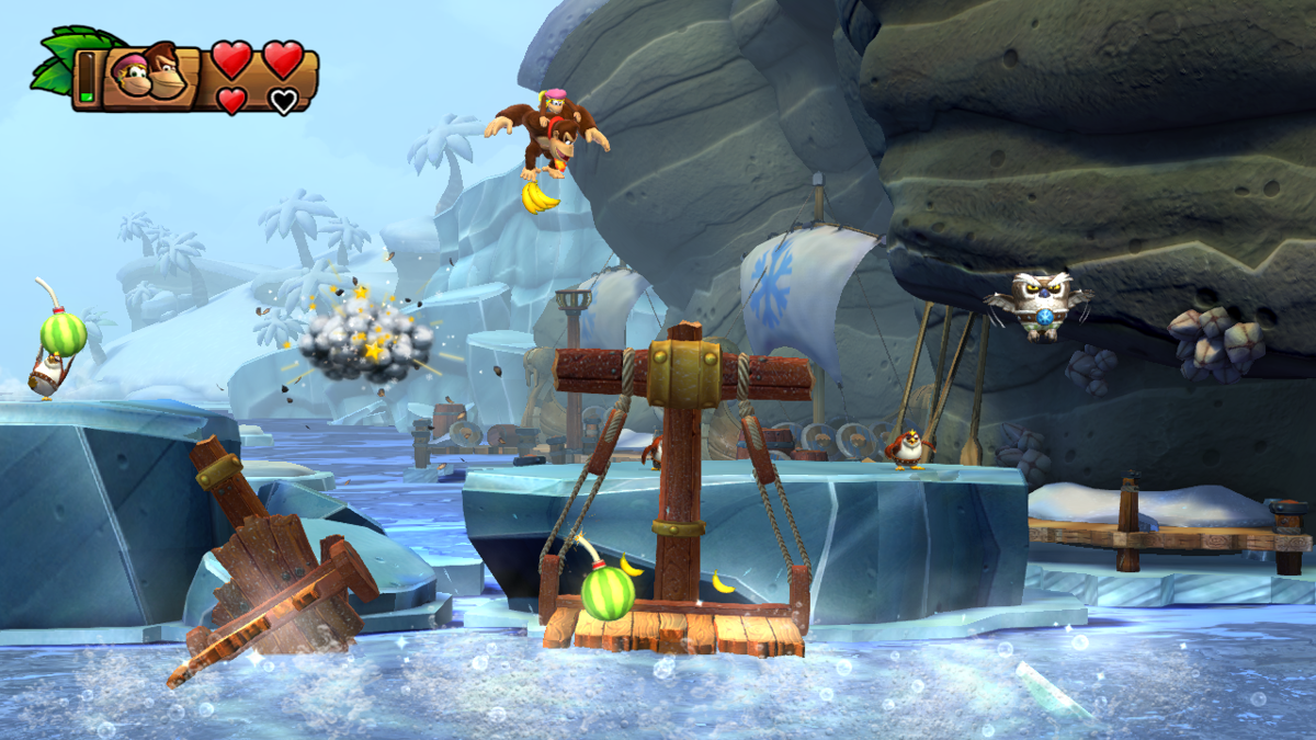 Donkey Kong Country: Tropical Freeze (Wii U) screenshot: So much action here
