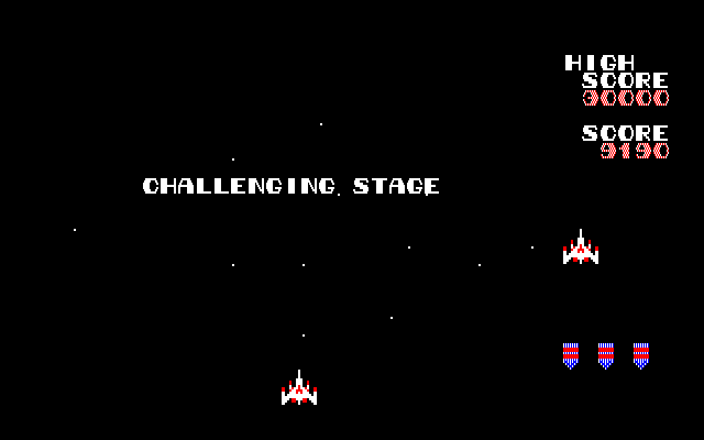 Galaga (FM-7) screenshot: Challenging stage