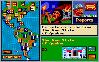 Gold of the Americas: The Conquest of the New World (Amiga) screenshot: Quebec declares independence!