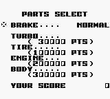 Super Chase H.Q. (Game Boy) screenshot: Parts select.