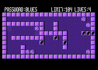 Magic of Words (Atari 8-bit) screenshot: Black brick puch all elements back