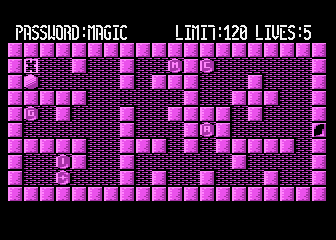 Magic of Words (Atari 8-bit) screenshot: Level 1: password magic, limit 120 moves