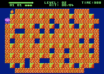 Tekblast (Atari 8-bit) screenshot: Level 2, time 999, setting up the bomb