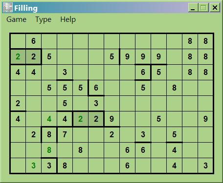 Filling (Windows) screenshot: A game in progress
