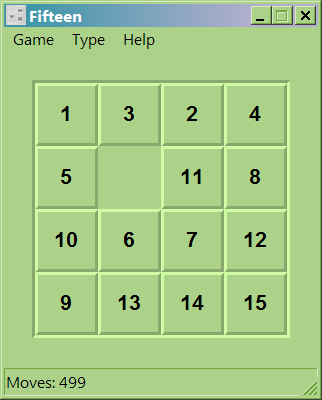 Fifteen (Windows) screenshot: A game in progress