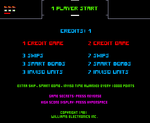 Stargate (Arcade) screenshot: Main menu