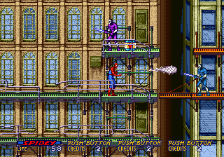 Spider-Man: The Videogame (Arcade) screenshot: Chance to use your web now.