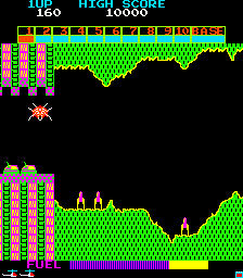 Super Cobra (Arcade) screenshot: Destroyed by tanks