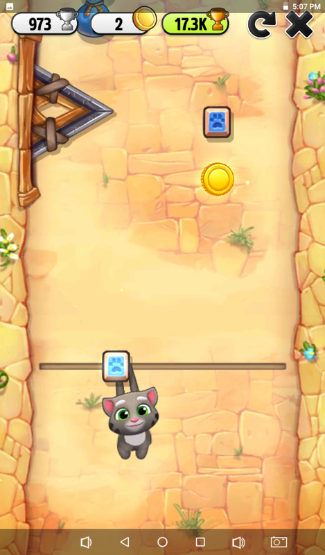 My Talking Tom (Android) screenshot: Go up mini game: how much higher can Tom go?