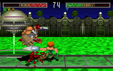 BloodStorm (Arcade) screenshot: Chopped in half.