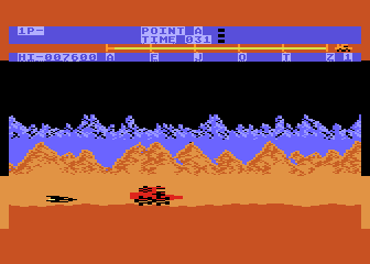 Moon Patrol (Atari 8-bit) screenshot: Attack from behind