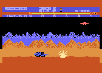 Moon Patrol (Atari 8-bit) screenshot: Exploding bombs