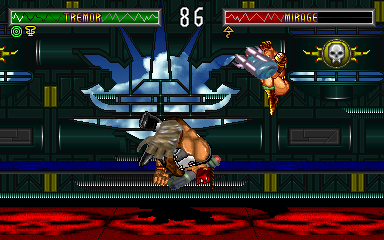 BloodStorm (Arcade) screenshot: Knocked back.