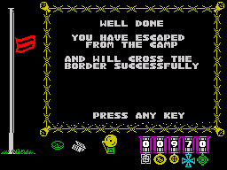 The Great Escape (ZX Spectrum) screenshot: Mission completed, escaped from the camp
