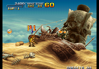 Metal Slug 3 (Arcade) screenshot: Take that tower out.