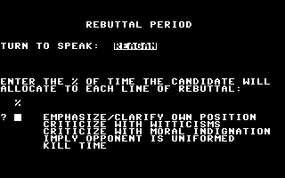 President Elect (Commodore 64) screenshot: Reagan's rebuttal.