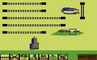 The Railroad Works (Commodore 64) screenshot: Constructing a new track.
